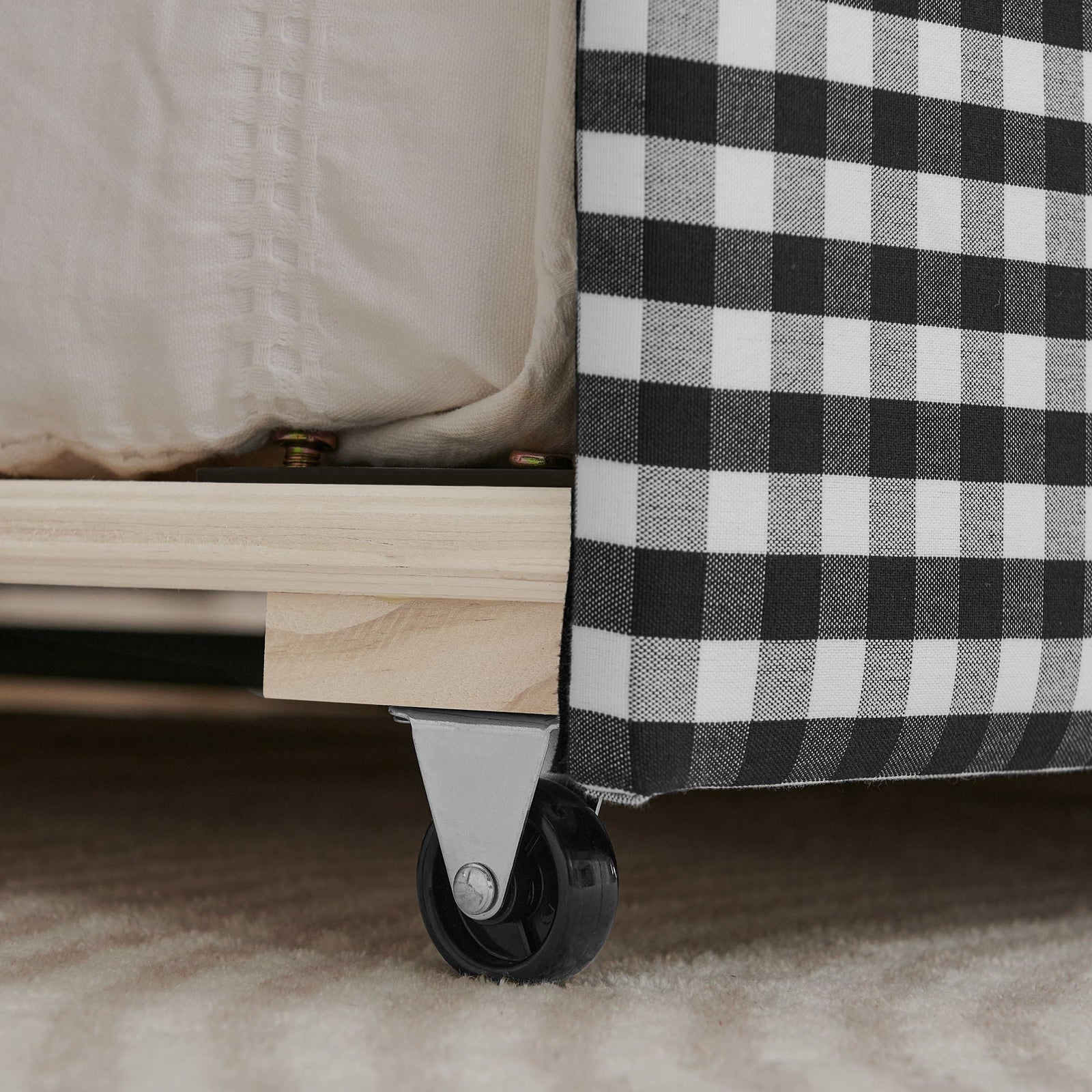 Gingham Daybed With USB Charging Port, Wave Shaped Design