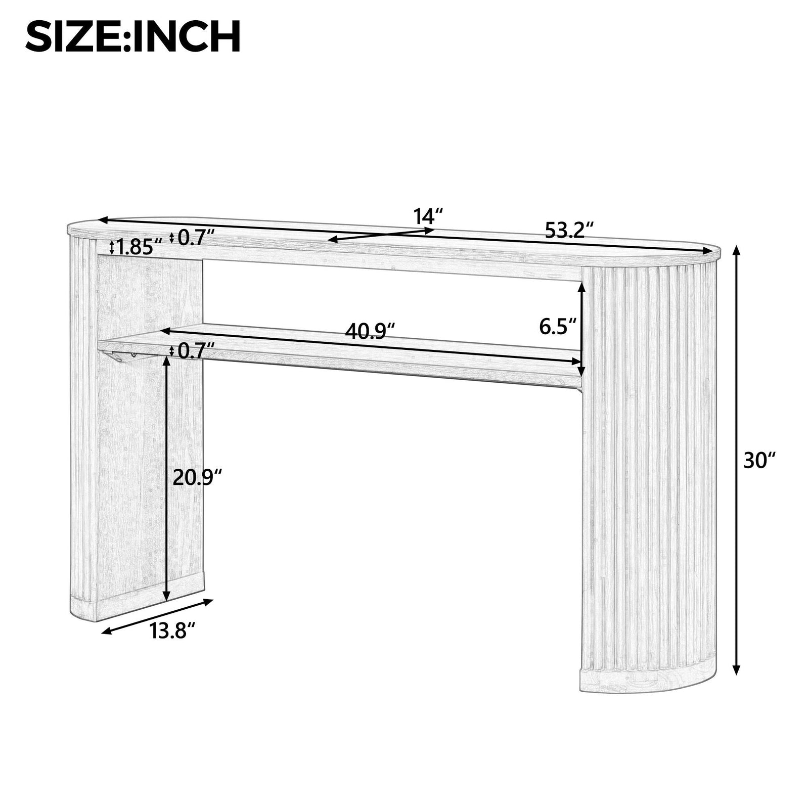 Console Table With Fluted Legs, Open Shelf