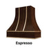 Wood Range Hood With Curved Front, Brass Strapping and Buttons - 30", 36", 42", 48", 54" and 60" Widths Available