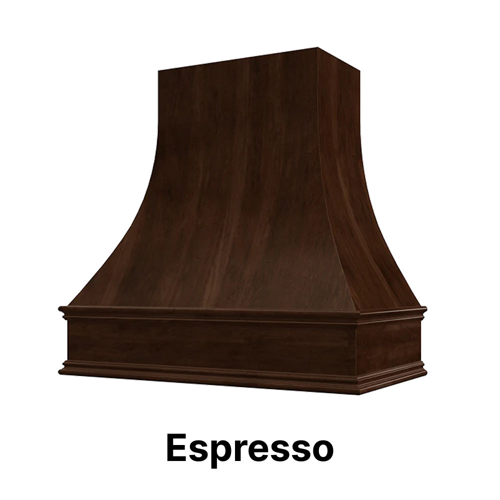 Wood Range Hood With Curved Front and Decorative Trim - 30