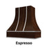 Wood Range Hood With Curved Front, Silver Strapping and Block Trim - 30", 36", 42", 48", 54" and 60" Widths Available