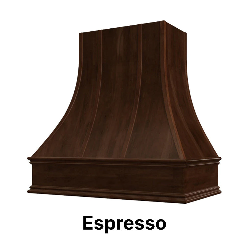 Wood Range Hood With Curved Strapped Front and Decorative Trim - 30