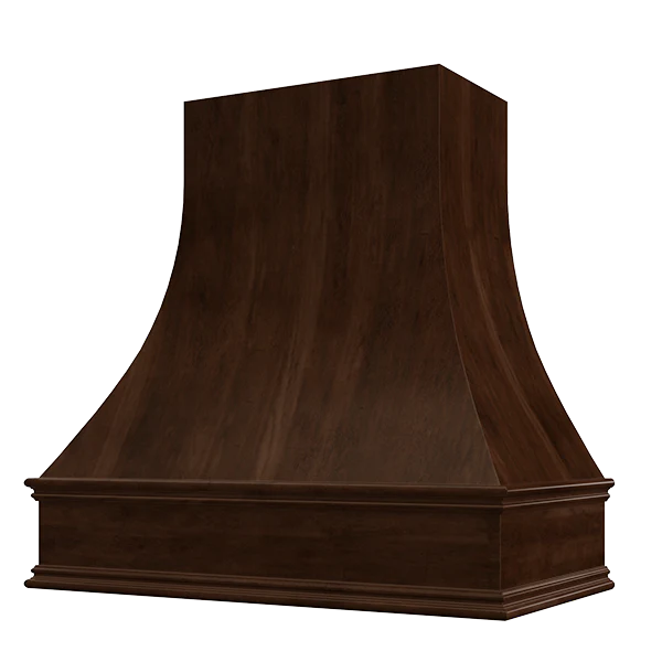 Espresso Wood Range Hood With Curved Front and Decorative Trim - 30