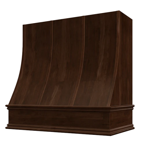 Espresso Wood Range Hood With Sloped Strapped Front and Decorative Trim - 30