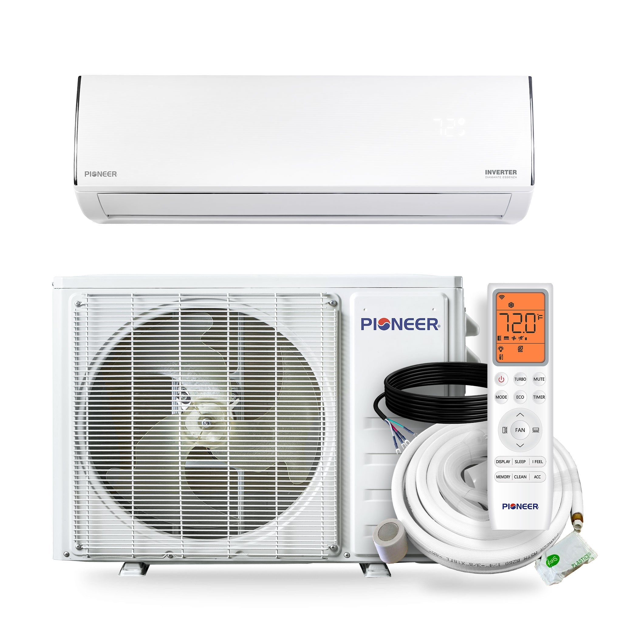 Pioneer® Diamante Essenza™ 12,000 BTU 17 SEER2 115V High-Wall Ductless Mini-Split Air Conditioner Inverter Heat Pump with 16 Ft. Kit