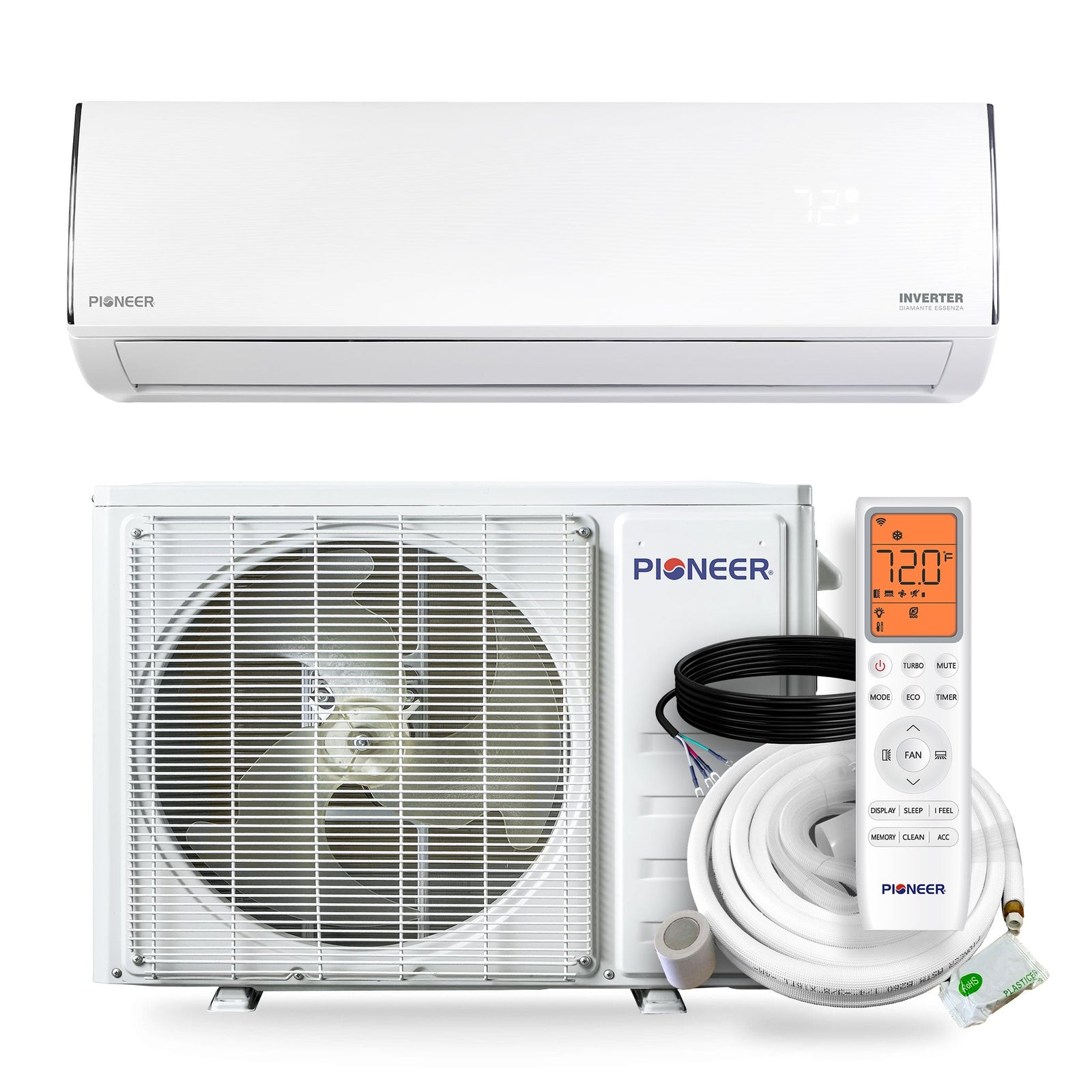 Pioneer® Diamante Essenza™ 18,000 BTU 17 SEER2 230V High-Wall Ductless Mini-Split Air Conditioner Inverter Heat Pump with 16 Ft. Kit