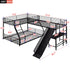 L-Shaped Twin Over Full Bunk Bed With Twin Loft, Built In Desk And Slide - Black