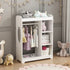Dress Up Storage With Mirror And Hooks, Clothes Rack With Hanging Rod, 3 Side Hooks, Open Shelves, Top Shelf Organizer - White