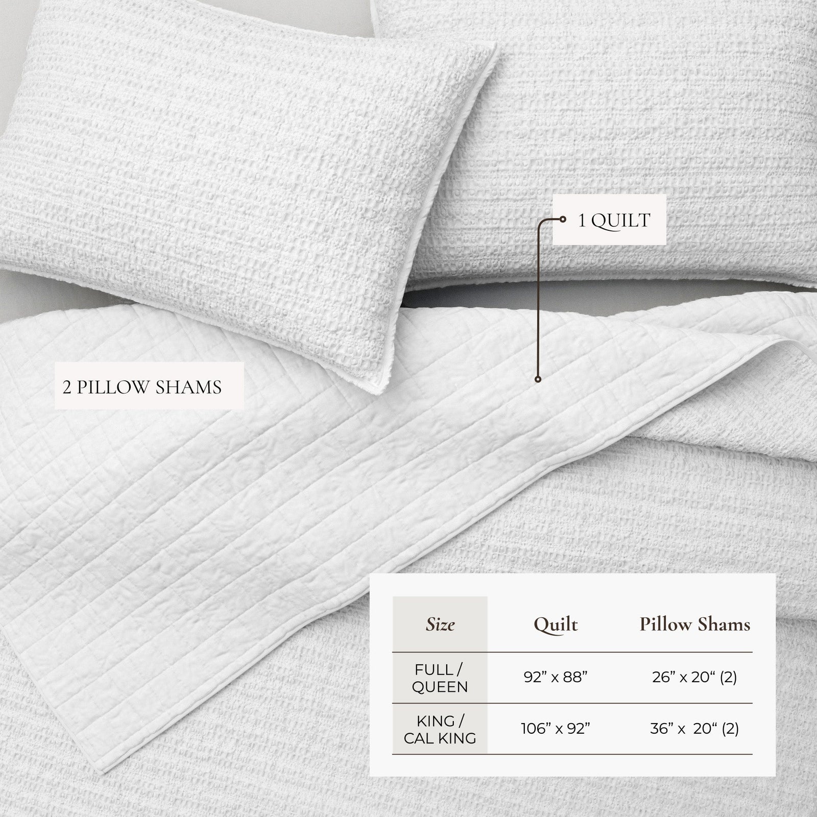 100% Cotton Honeycomb Waffle Garment Washed Quilt Set - Genevieve Collection