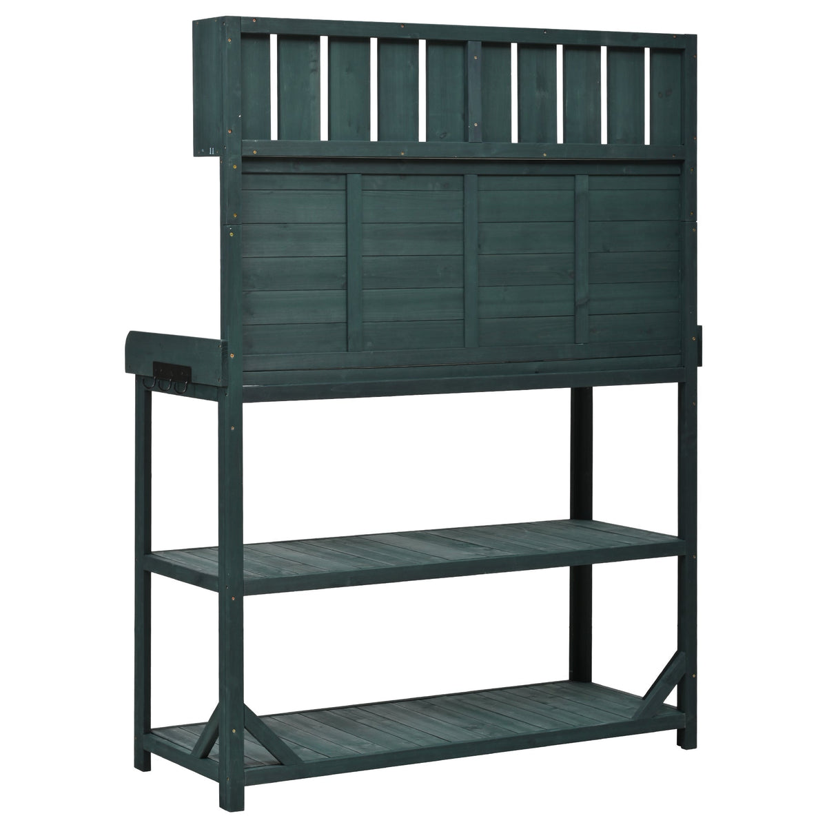 Large Wooden Farmhouse Potting Bench Table with 4 Shelves - Rustic Fir Wood