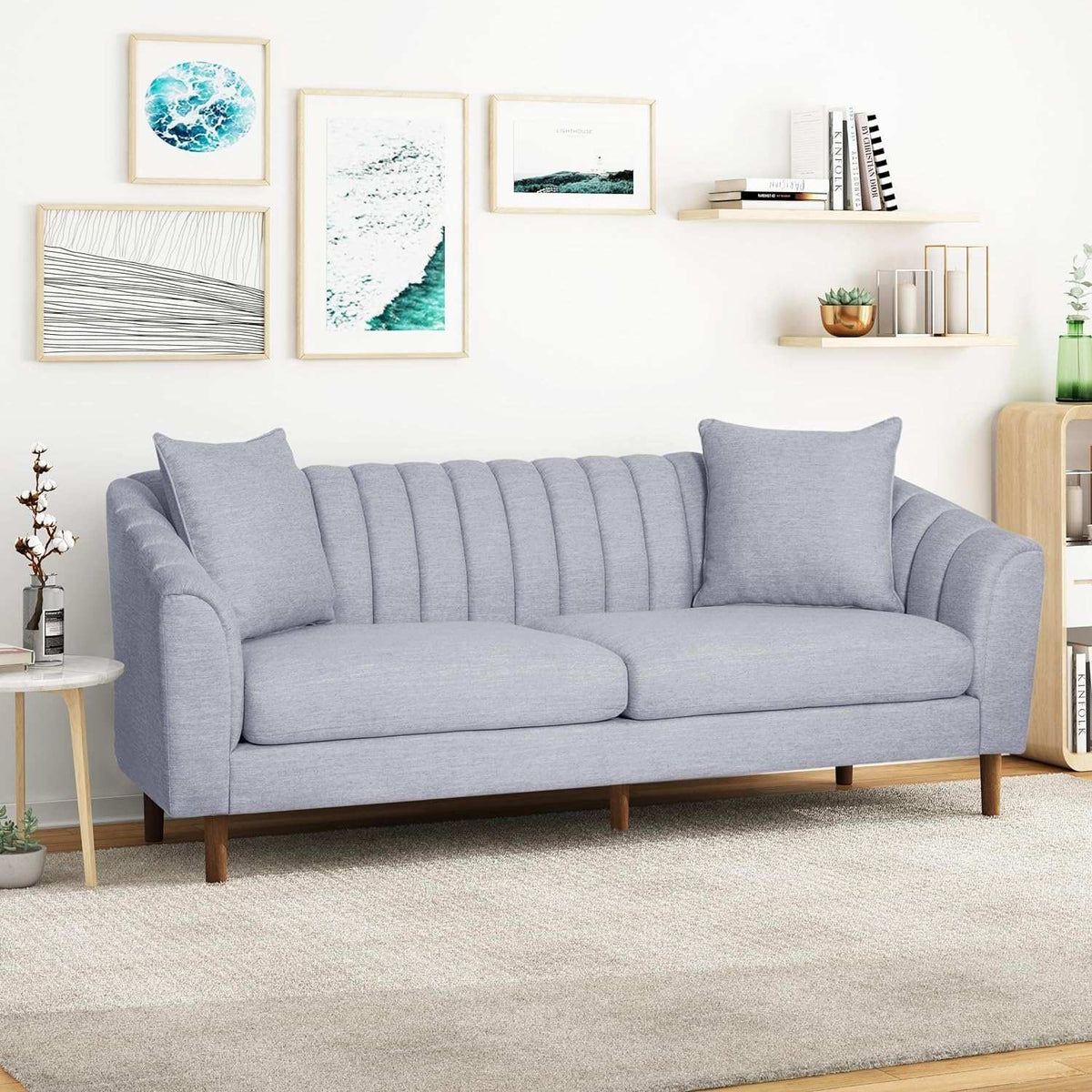 Contemporary 3 Seater Sofa with Plush Accents - Fabric