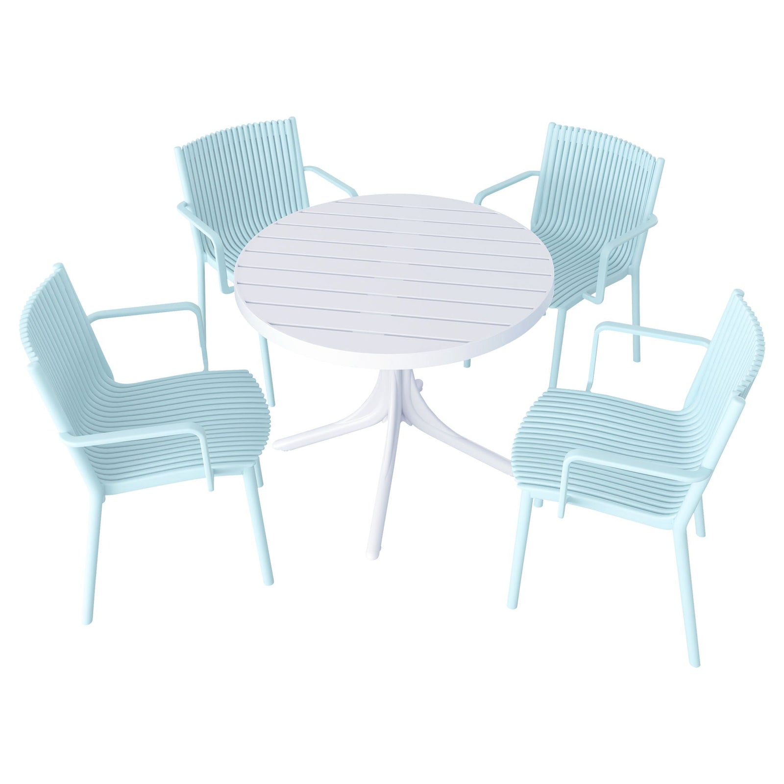 4 Modern Stackable Plastic Armchair Matched With Round Table