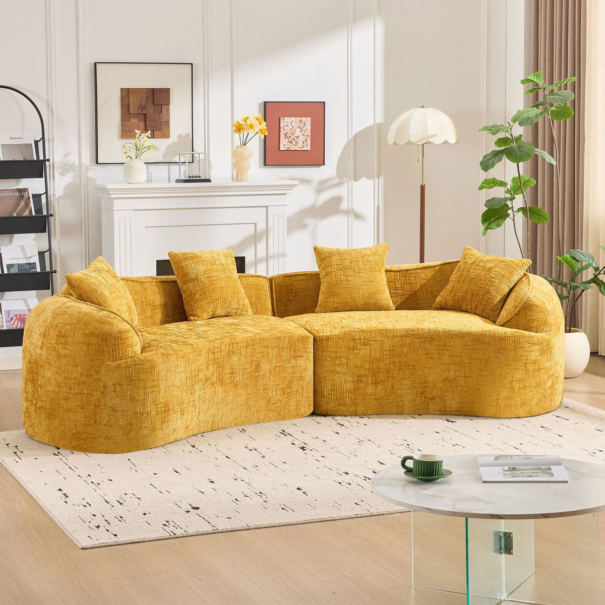 Curved Compressed Sofa, Nordic-Style Design For Living Room