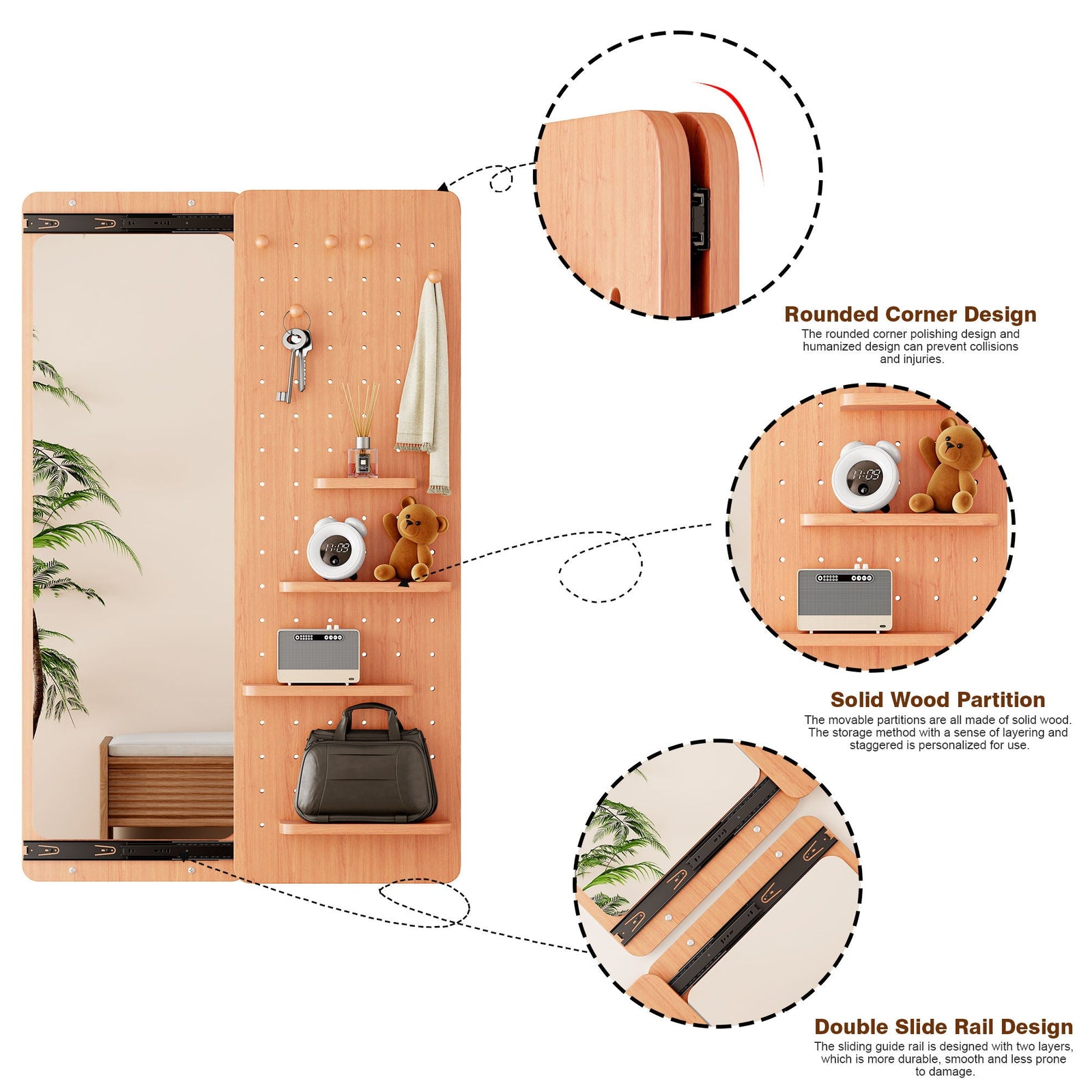 Wall Mounted Full Length Mirror With Shelf And Hook