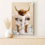 Highland Cow Reading Newspaper Canvas Wall Art