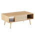 41.34" Rattan Coffee Table, Sliding Door For Storage, Solid Wood Legs, Modern Table For Living Room