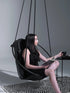 Faux Leather Round Hanging Chair Black