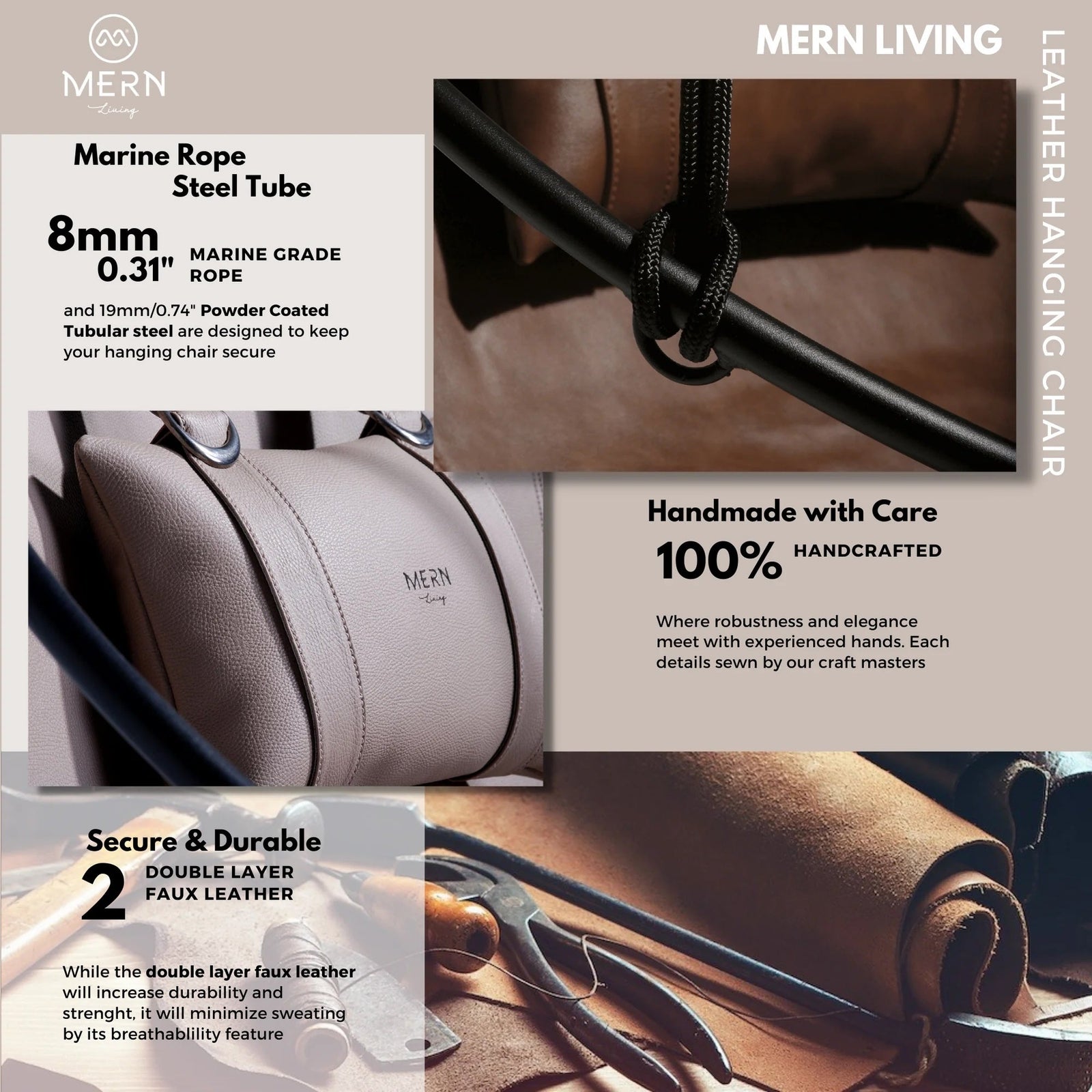 Faux Leather Round Hanging Chair Brown