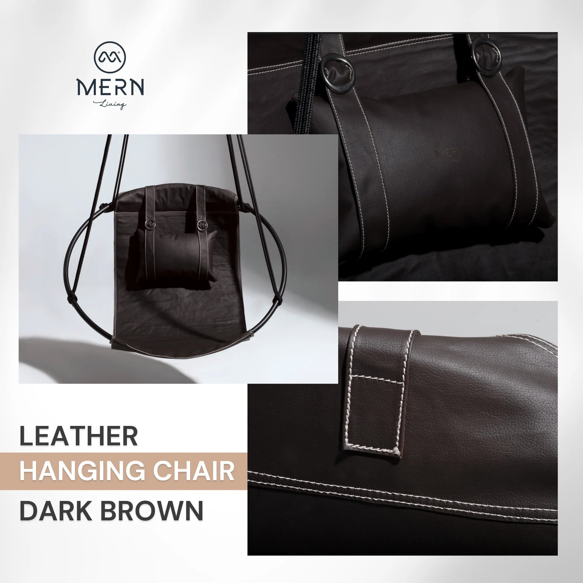 Faux Leather Round Hanging Chair Dark Brown