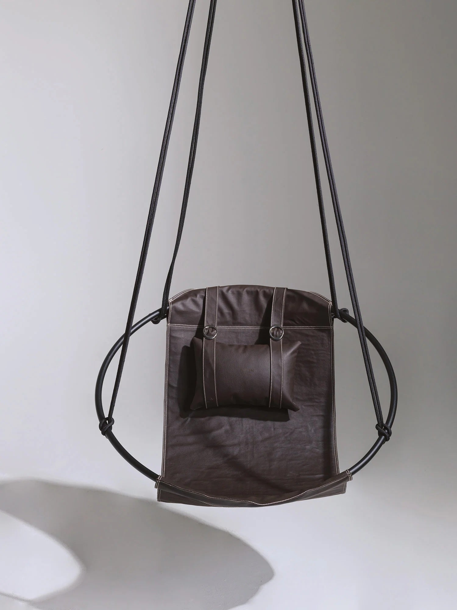 Faux Leather Round Hanging Chair Dark Brown