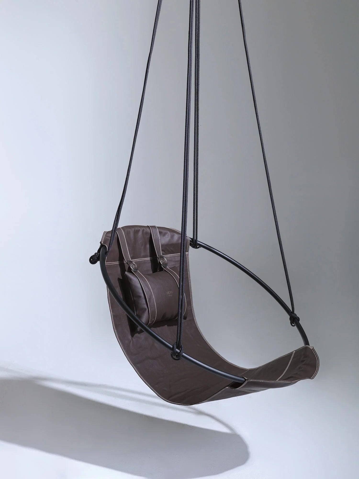 Faux Leather Round Hanging Chair Dark Brown