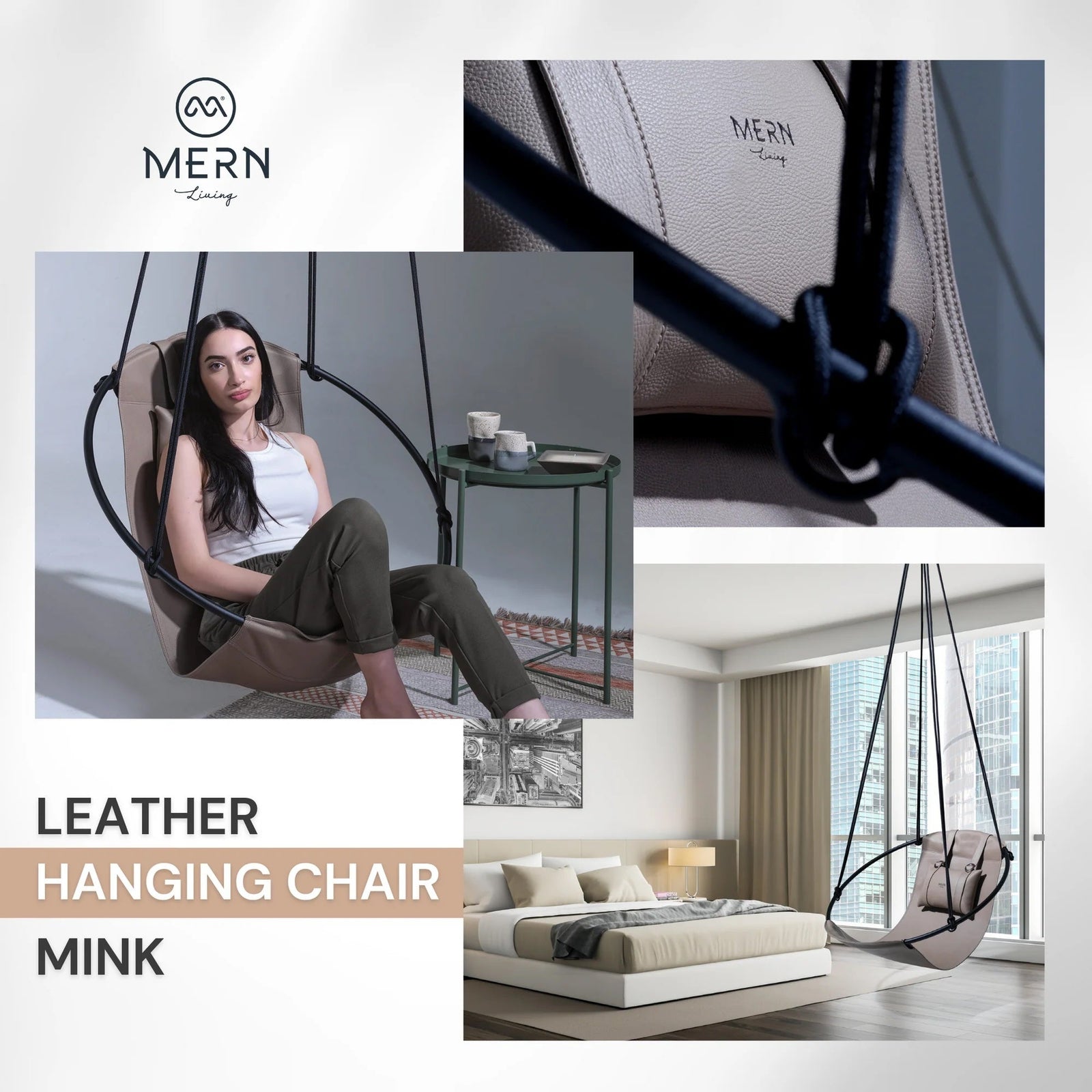 Faux Leather Round Hanging Chair Mink