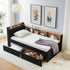 Upholstered Daybed With Storage Headboard, Wireless Charging, LED Lights