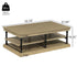 55.1' Wood Coffee Table with Black Legs and Open Storage Shelves
