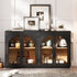 4-Door Large Storage Sideboard Buffet Cabinet with Glass Doors Arched Cabinet (Black)