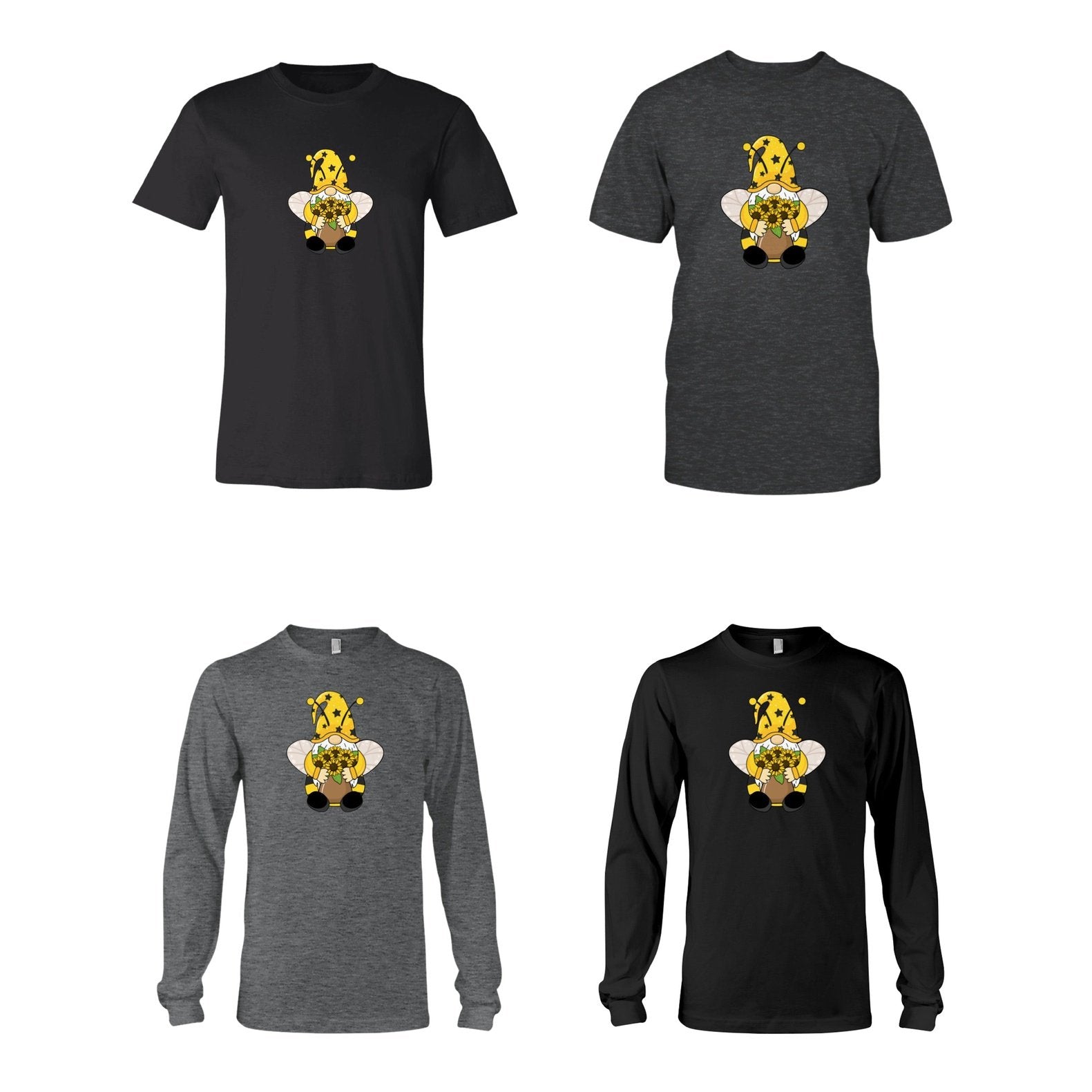 SunFlower Gnome Graphic Tee Gray or Black, Short or Long  Sleeve