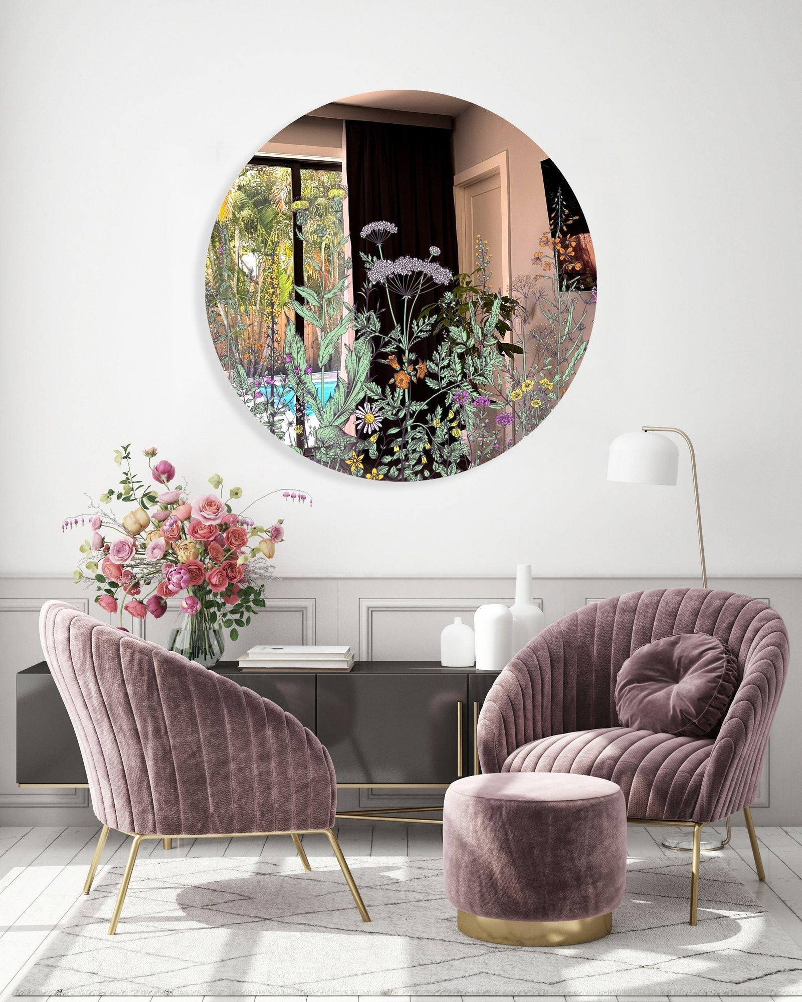 Field of Prairie Flowers Printed Mirror Acrylic Circles