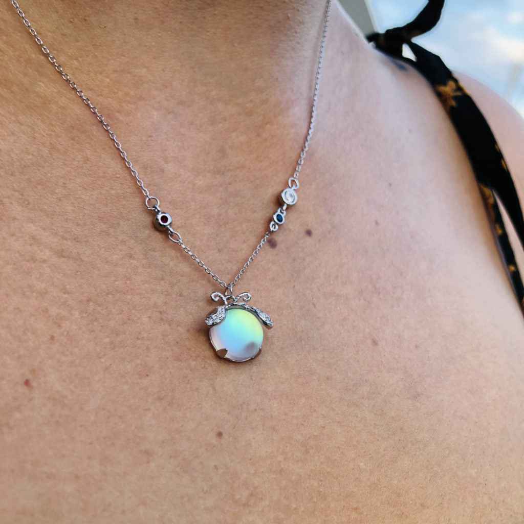 Moonstone Firefly Pendant Necklace Sterling Silver Handmade Gemstone Necklace