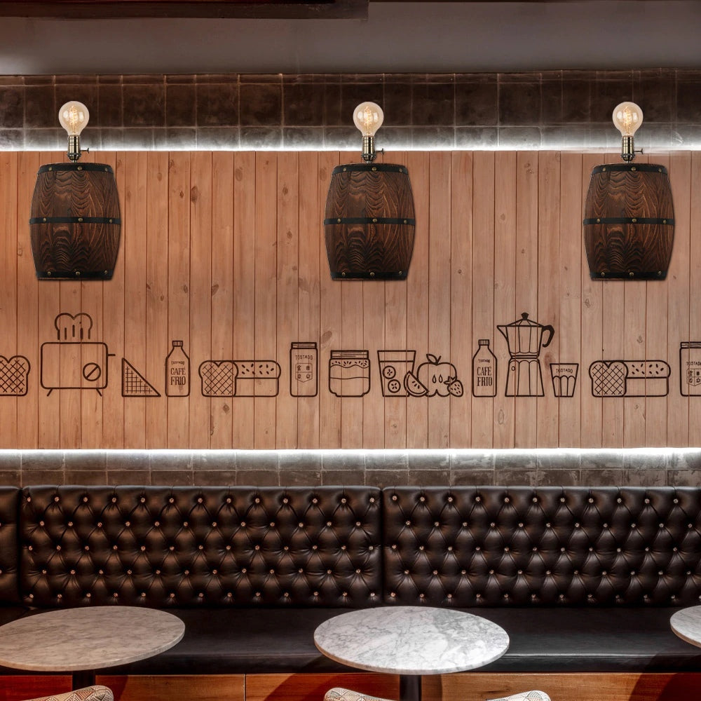 American vintage country wine barrel wall lamps for restaurant, kitchen aisle, bar