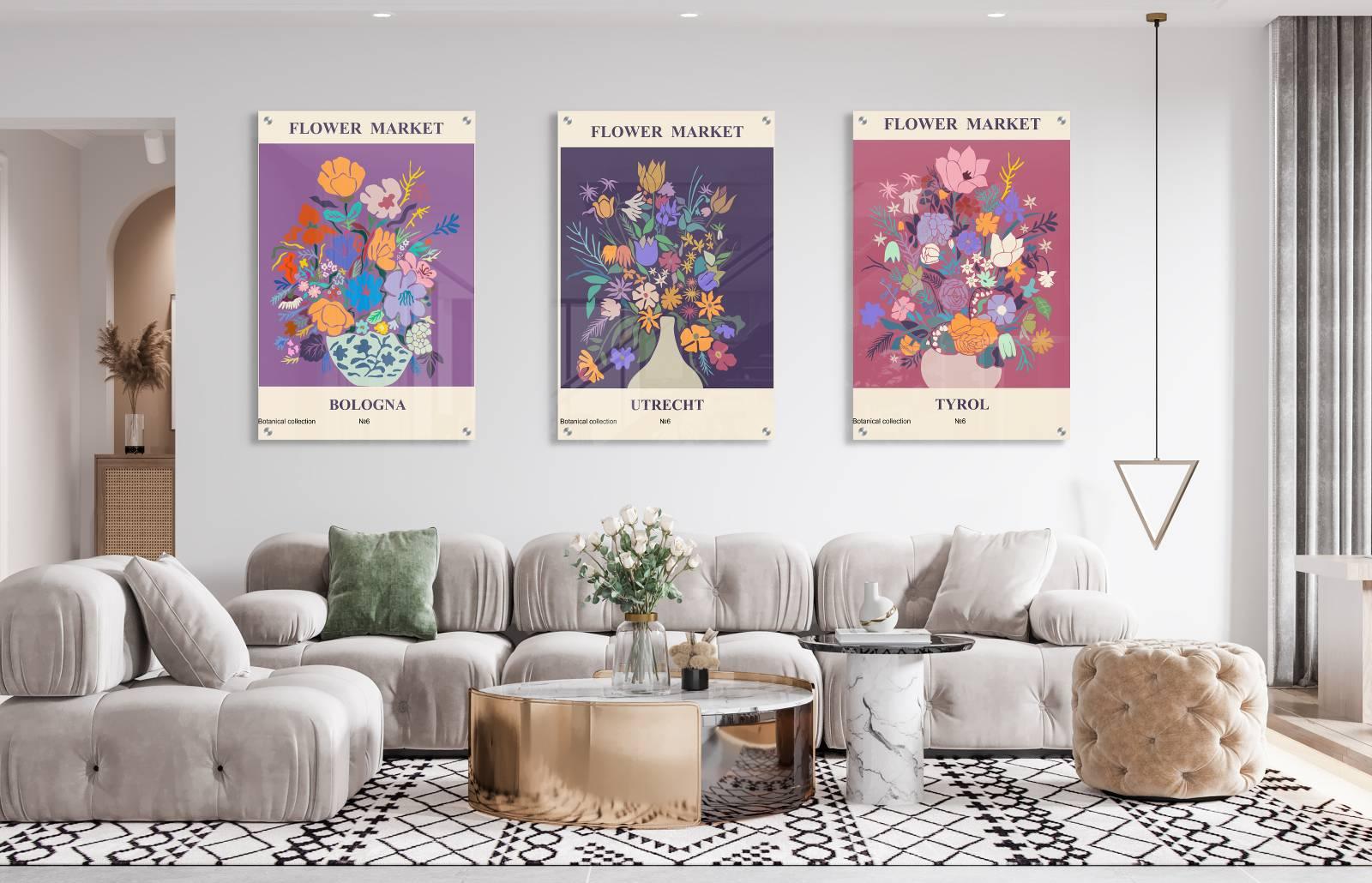 Floral Bouquet Pattern Set of 3 Prints Modern Wall Art Modern Artwork
