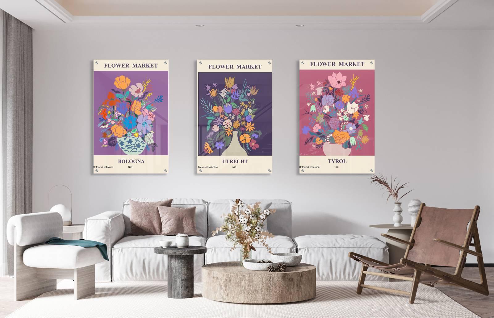 Floral Bouquet Pattern Set of 3 Prints Modern Wall Art Modern Artwork
