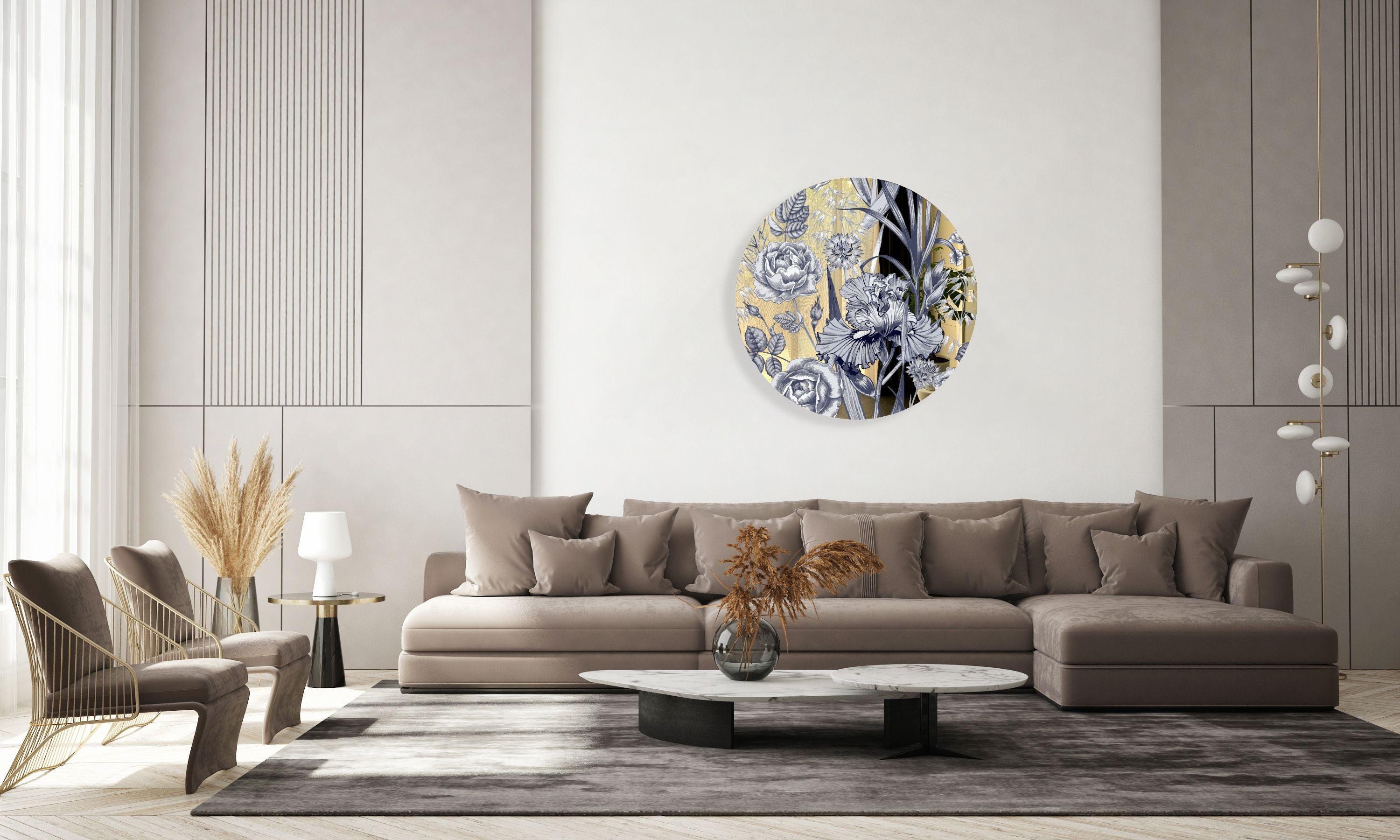 Floral Pattern Flowers Printed Mirror Acrylic Circles