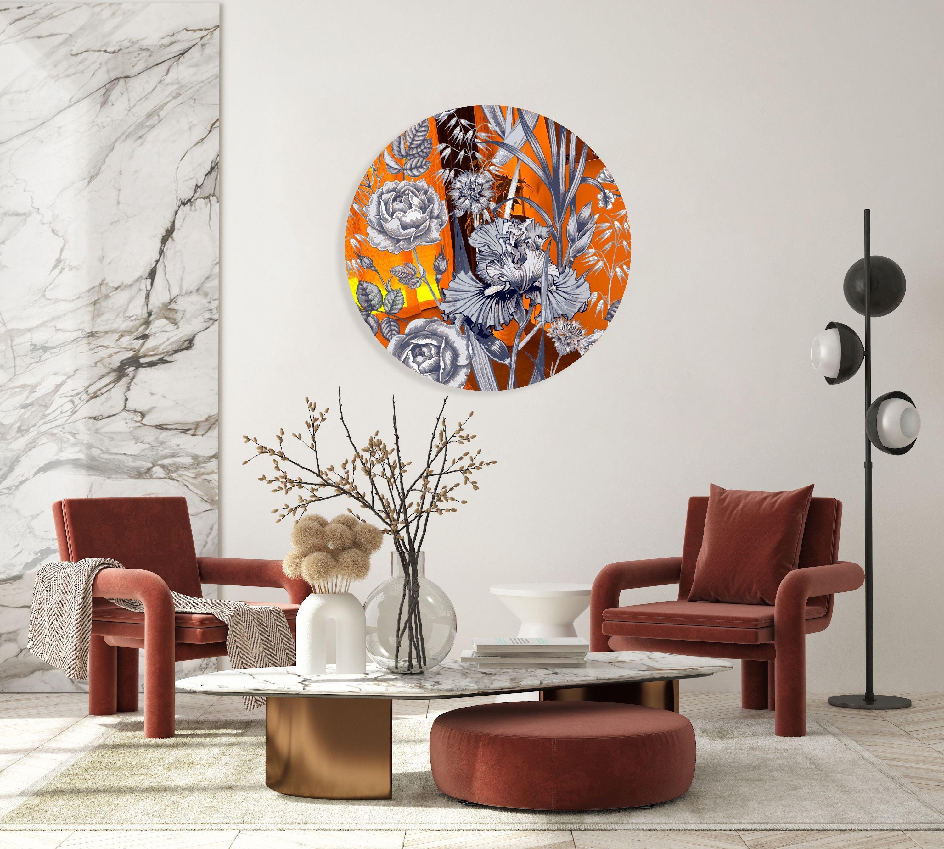 Floral Pattern Flowers Printed Mirror Acrylic Circles