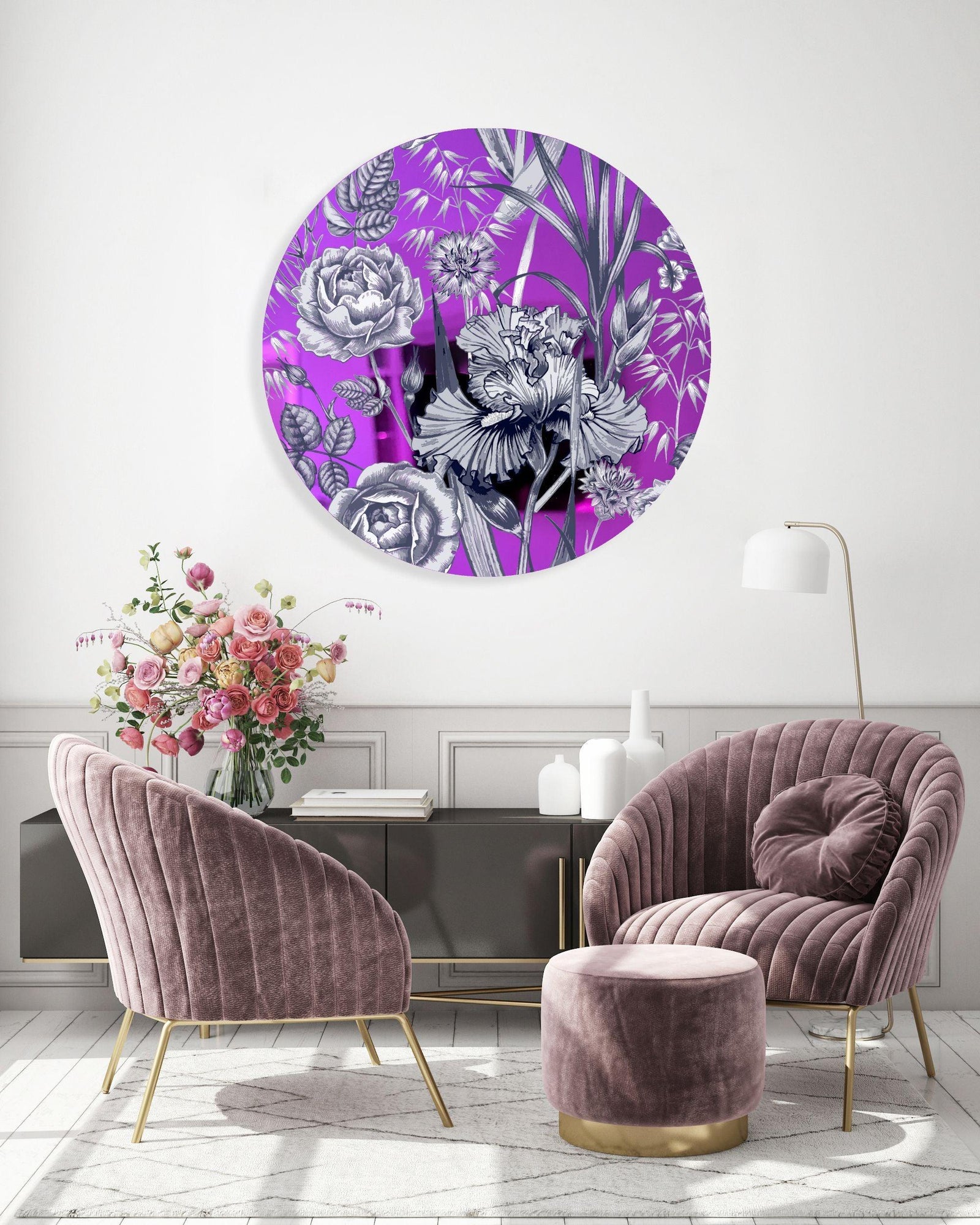 Floral Pattern Flowers Printed Mirror Acrylic Circles