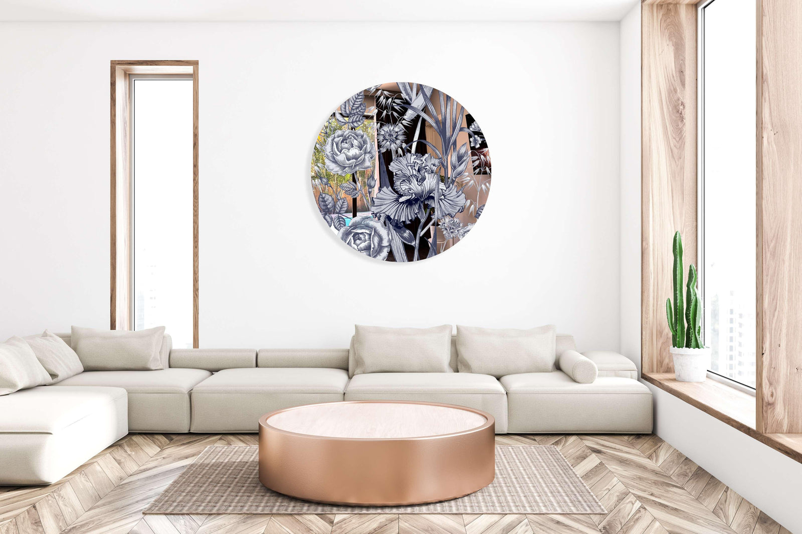 Floral Pattern Flowers Printed Mirror Acrylic Circles