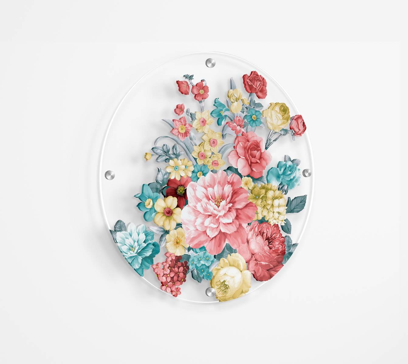 Floral Pattern Printed Transparent Acrylic Circle
