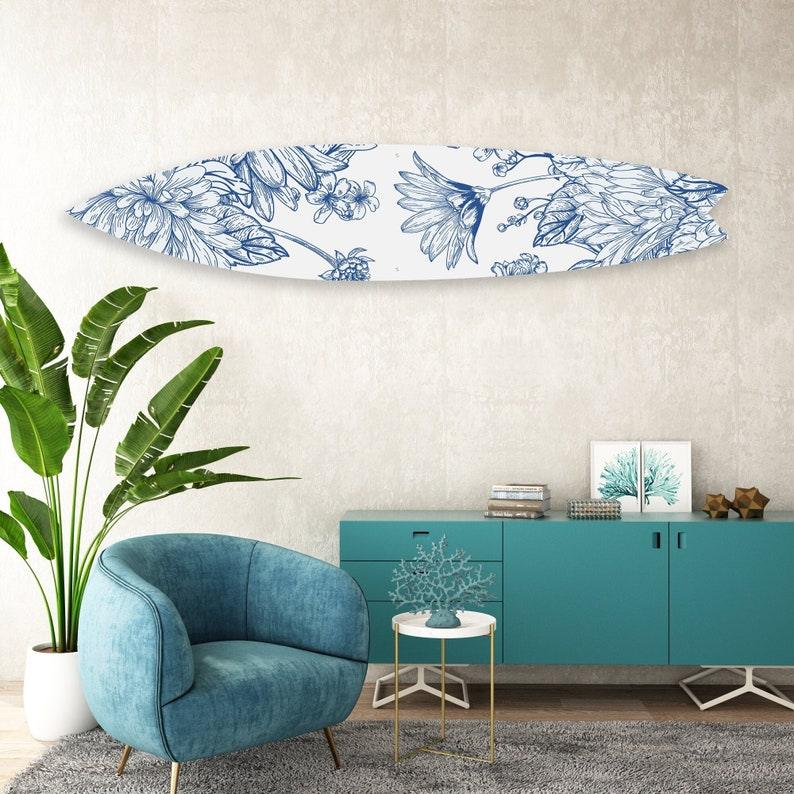 Floral Printed Acrylic Surfboard Wall Art