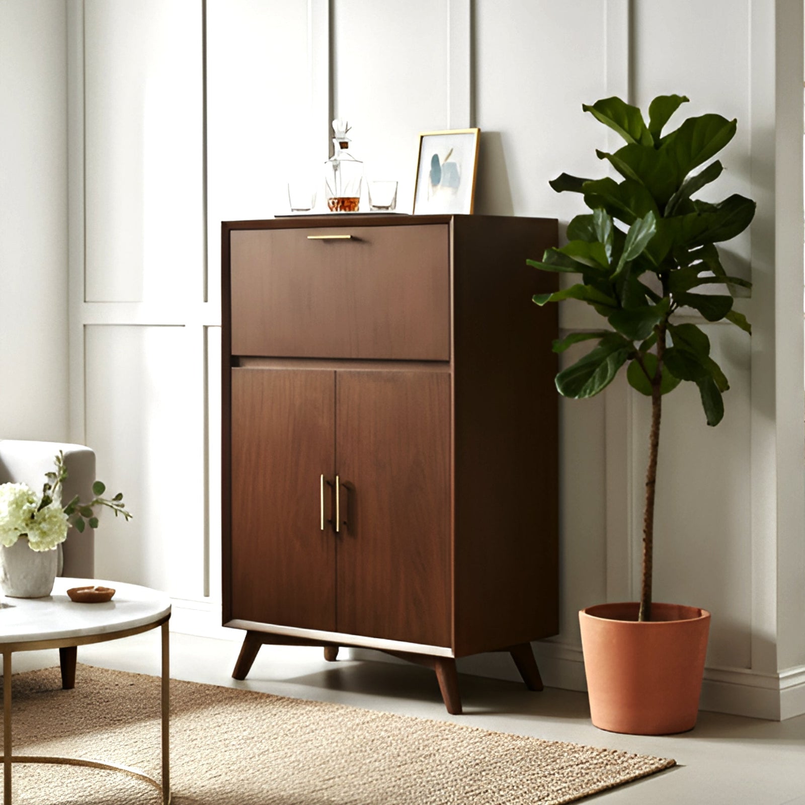 Flynn Large Bar Cabinet, Walnut