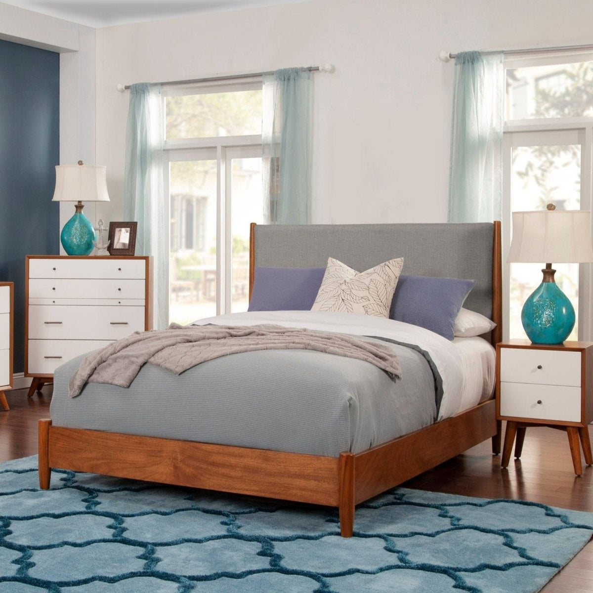 Flynn Panel Bed, Chestnut/Grey