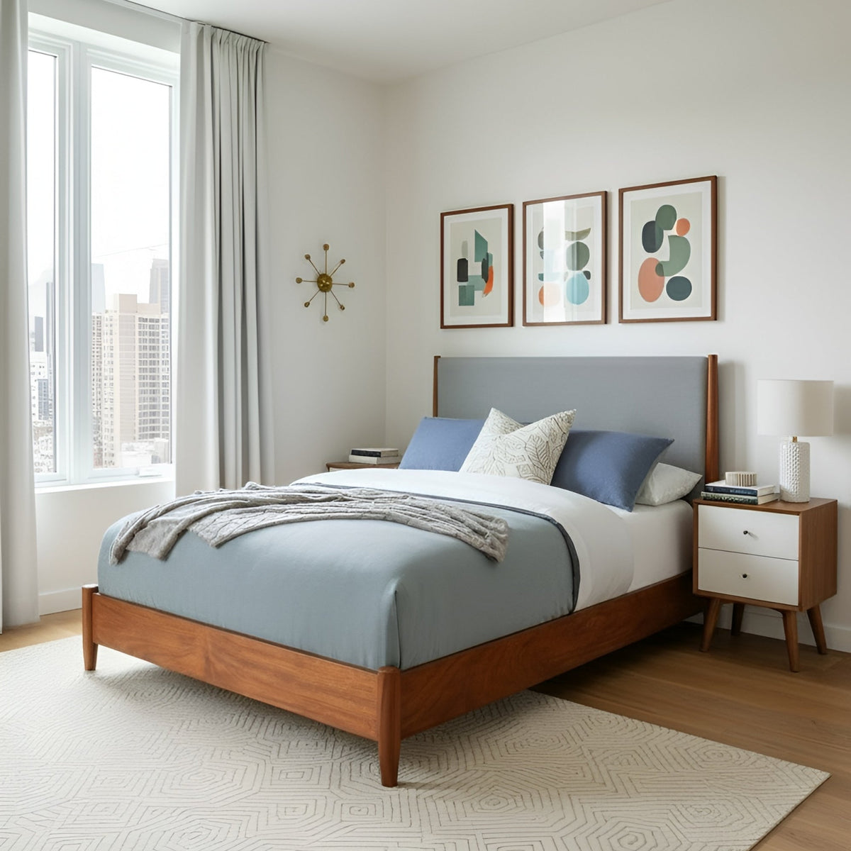 Flynn Panel Bed, Chestnut/Grey