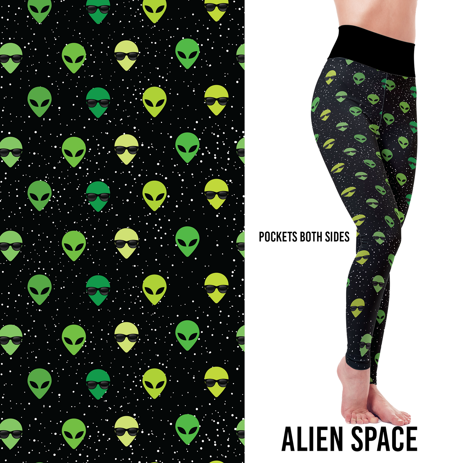 Little Green Aliens  Leggings with Pockets