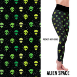 Little Green Aliens  Leggings with Pockets