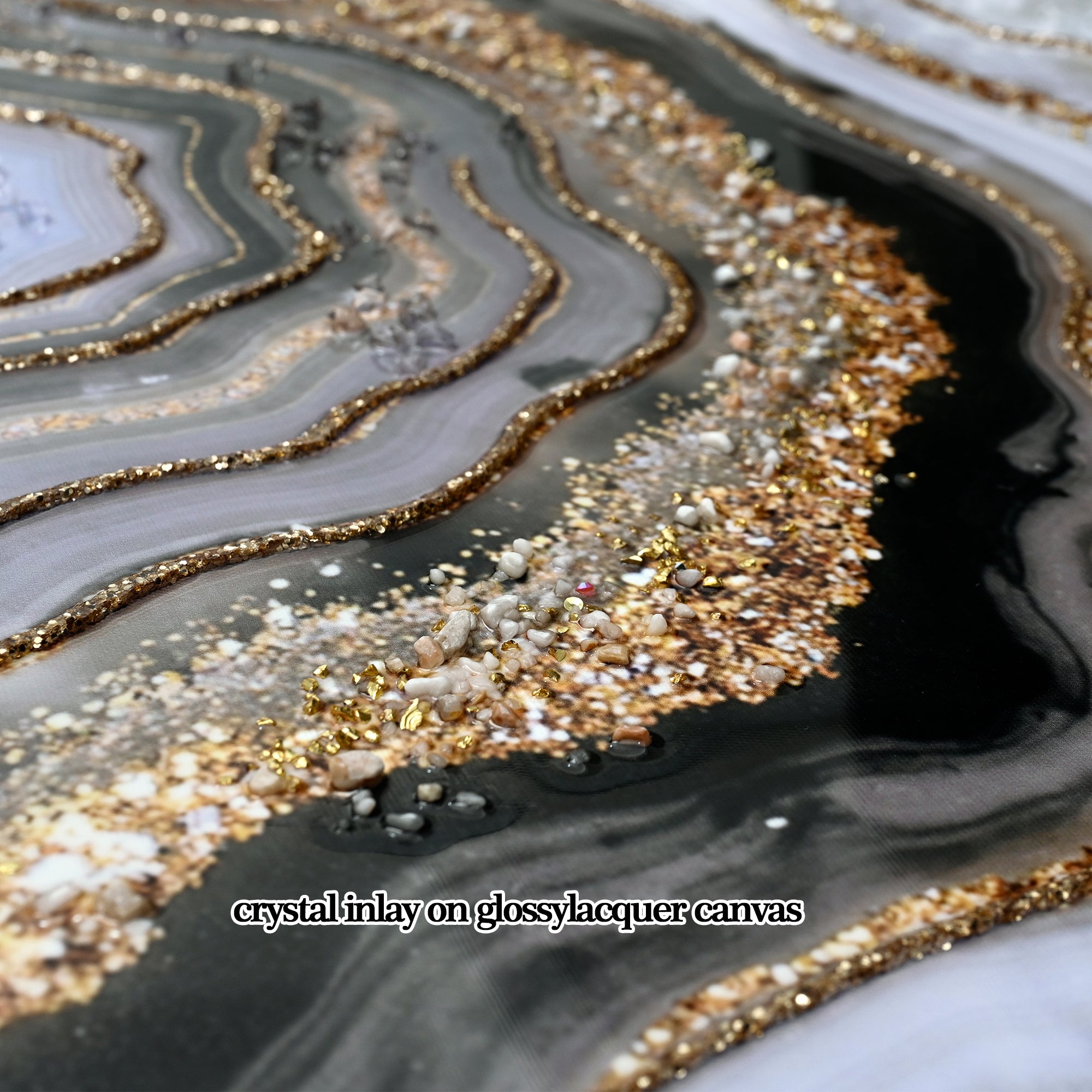 Abstract Canvas Painting Wall Art with Hand-Painted Detailing - Black/Gray/Gold