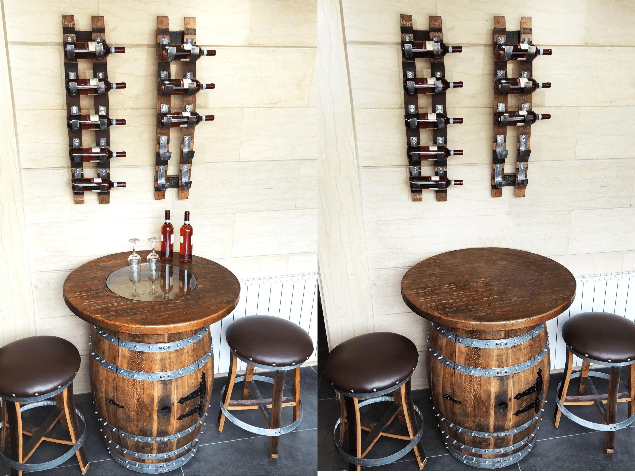 Handcrafted Wine Barrel Bar Set #1 - Whiskey & Wine Barrel Bar with Pub Table and Bar Stools for Home Bar Decor