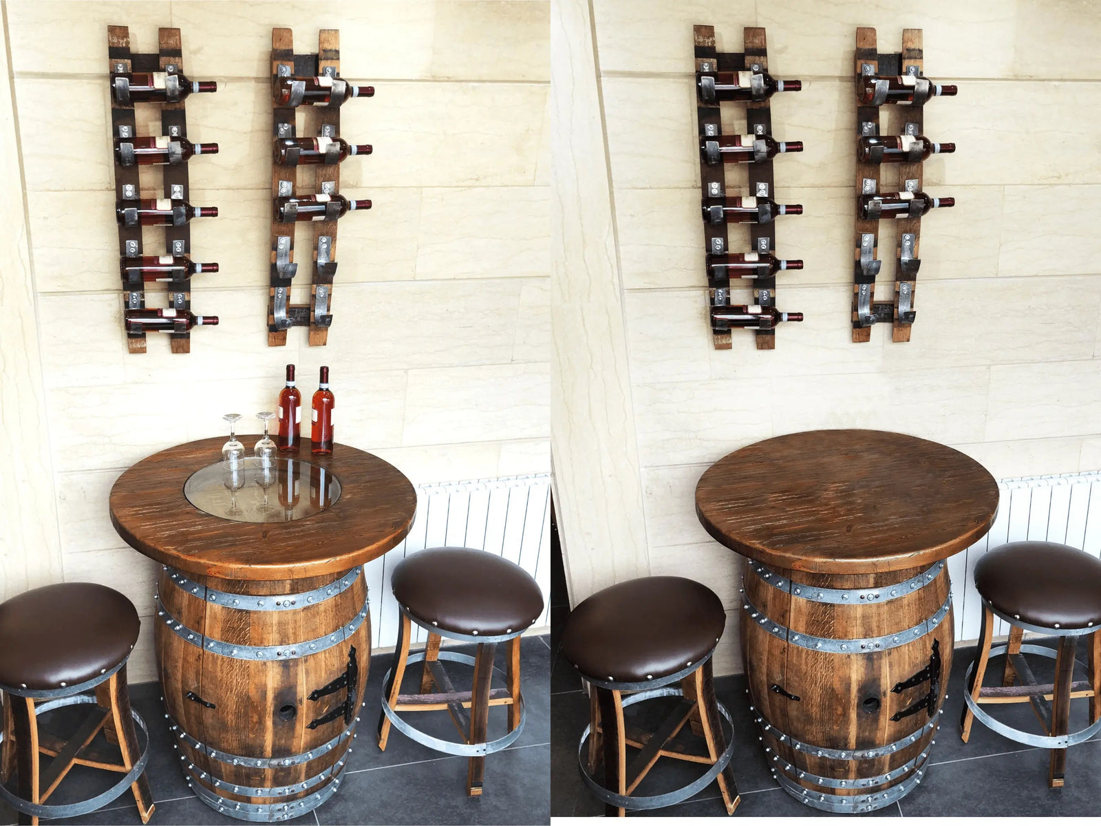 Handcrafted Wine Barrel Bar Set #1 - Whiskey & Wine Barrel Bar with Pub Table and Bar Stools for Home Bar Decor