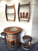 Handcrafted Wine Barrel Bar Set #2 - Whiskey & Wine Barrel Bar with Pub Table and Bar Stools for Home Bar Decor